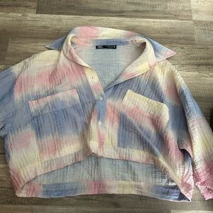 Zara multi color button up crop top